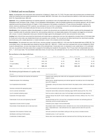 Sample study page: Method and reconciliation
